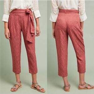 Anthropologie Ett Twa Pants Womens 4 Aubade Tie Waist Textured Crop Jacquard Zip